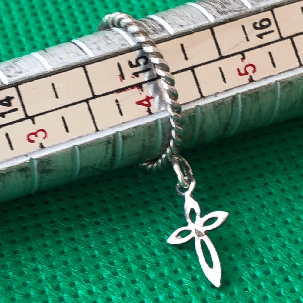 Small Sterling Silver Cross Charm Stackable Ring 4 - image 2
